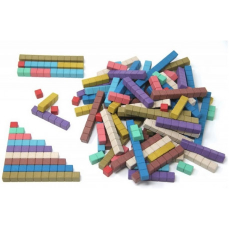 100 Rechenstäbe in 10 Montessori-Farben