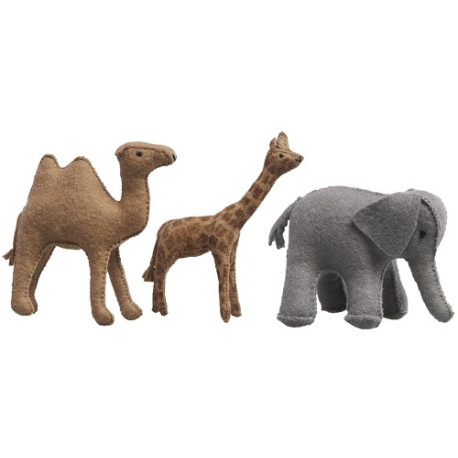 Filzfiguren Elefant, Giraffe, Kamel