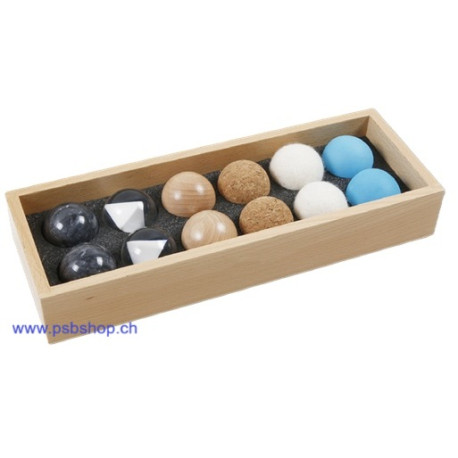 Tasten, Tastspiel mit 12 Kugeln im Holzkasten 3+