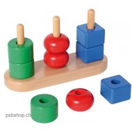 Sortierspiel 3 Formen, ab 18 M. Einfaches Steckspiel aus massivem Holz zum Kennenlernen und Sortieren von Formen und Farben.