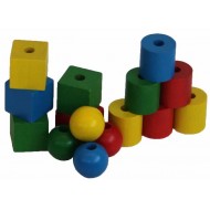 Fädelspiele, geometrische Hozperlen, 35mm, ab 2-jährig