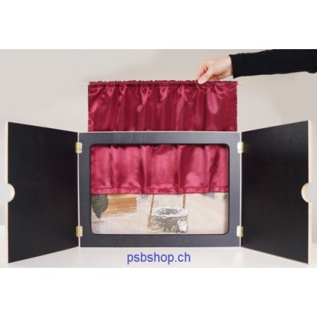 Kamishibai Theatervorhang aus rotem Satin 31 x 57 cm